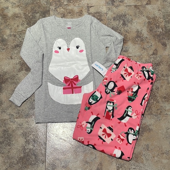 Carters big girl pajama set penguin fleece pants - Picture 2 of 4